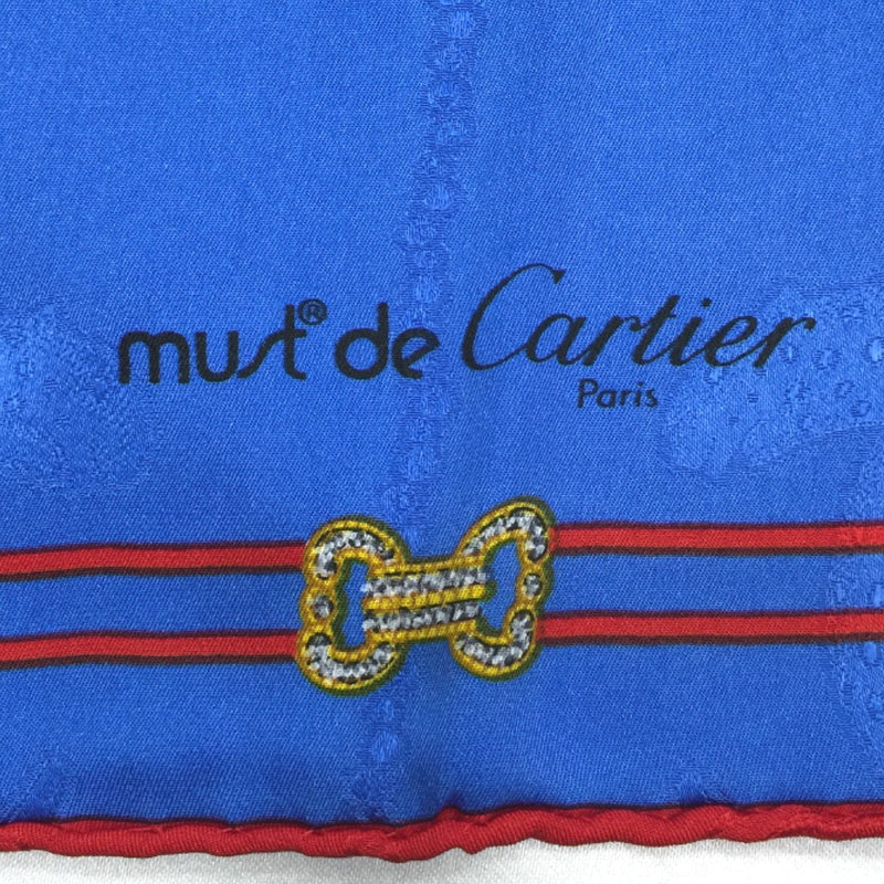 緊急値下げ!カルティエ スカーフ must de Cartier シルク100% ブルー レッド レディース CARTIER【中古】K00612690 【PD3】