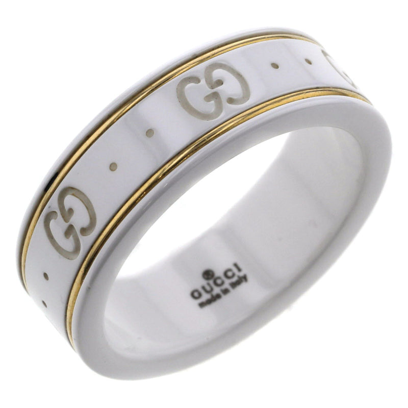 グッチ リング 指輪 アイコン 幅約7ｍｍ K18イエローゴールド ホワイト