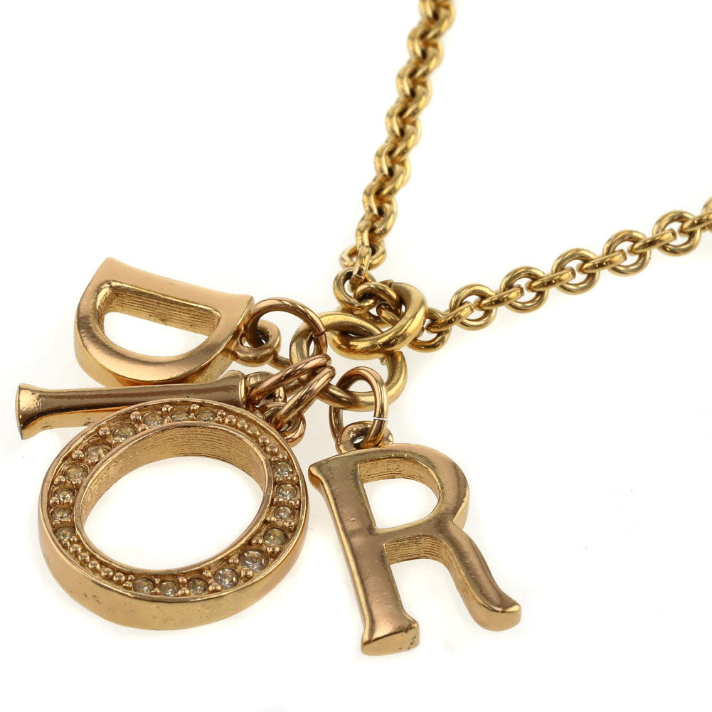 【美品】 Dior ガラスストーン付きゴールドネックレス　鎖型